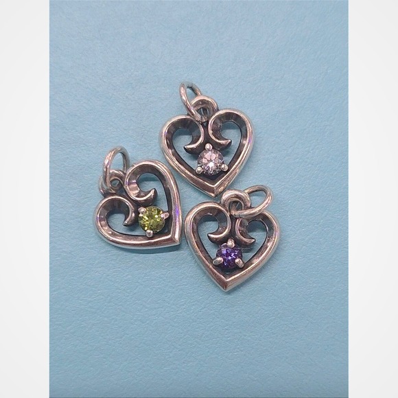 James Avery Jewelry - 1 James Avery Sterling Heart Charm Pendant with Colored Gemstones - Birthstones